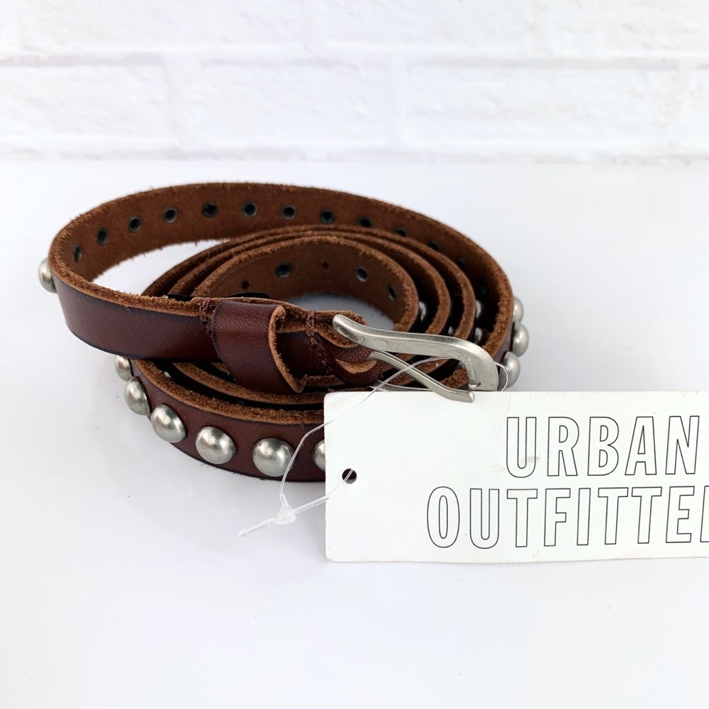 NEW! Urban Outfitters Skinny Leather Studded Belt Brown Size L